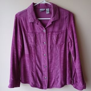 Chico's Silk Blend Textured Long Sleeve Button Down Shirt w/ Pocket Detail